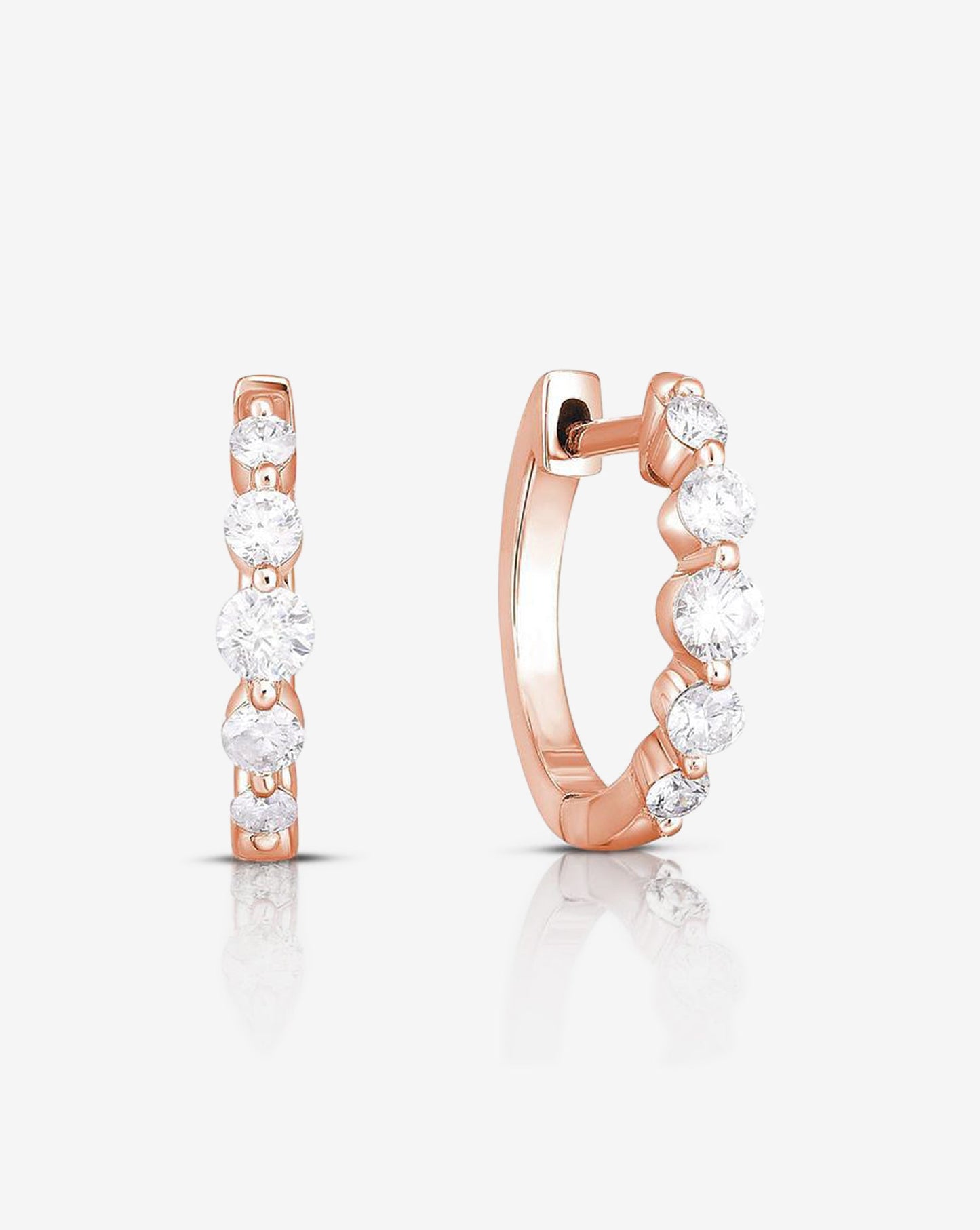 Ring Concierge Earrings 14k Rose Gold Graduated Single Prong Diamond Huggies