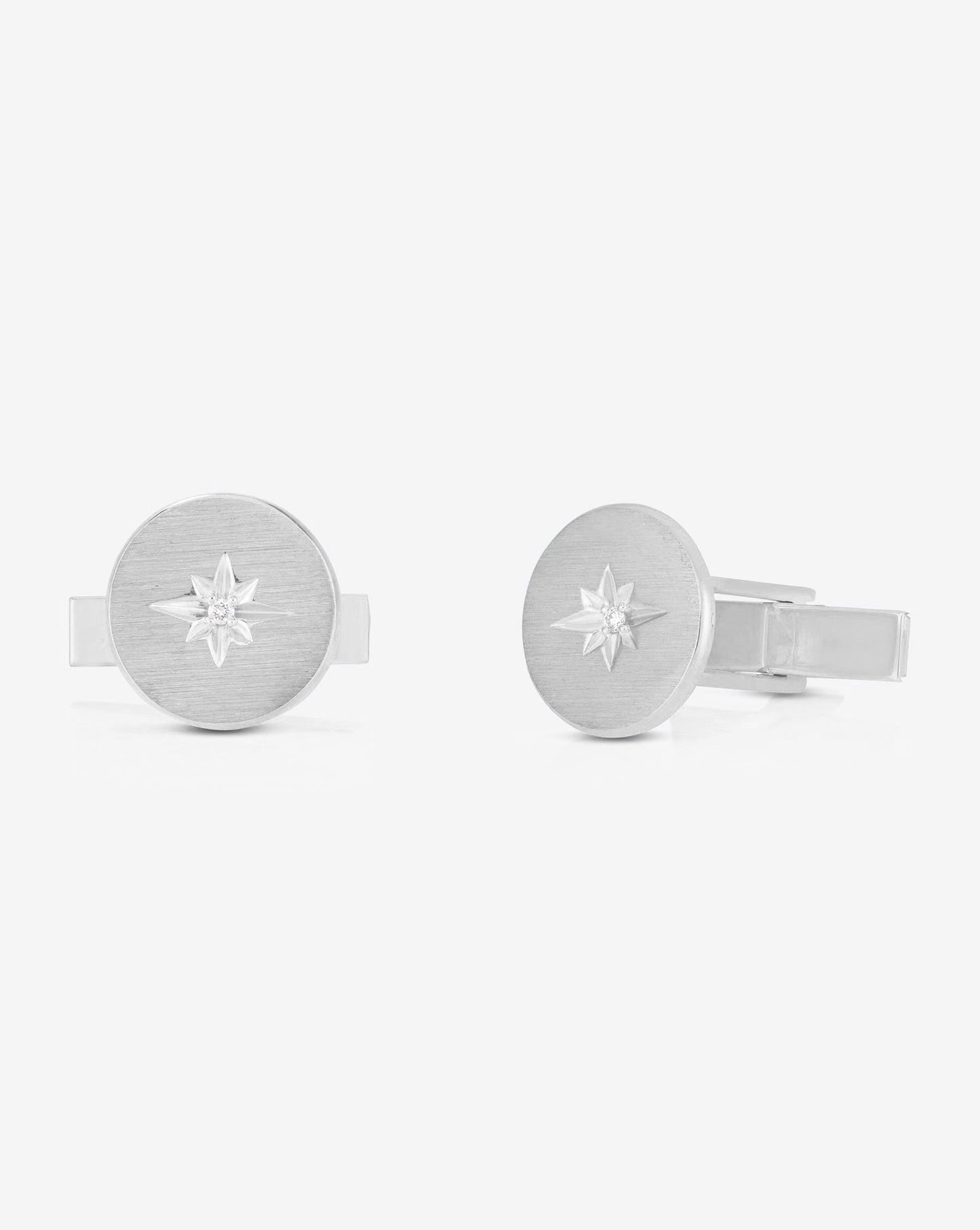 Ring Concierge Men's Cuff Links 14k White Gold Diamond Starburst Cuff Links
