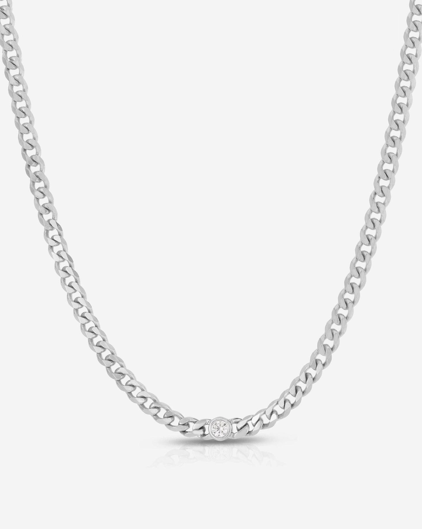 Ring Concierge Necklaces 14k White Gold Petite Bezel-Set Diamond Curb Chain Necklace