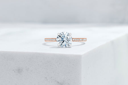 Lexington VOW by Ring Concierge round micropave engagement ring in rose gold. 32855740579979