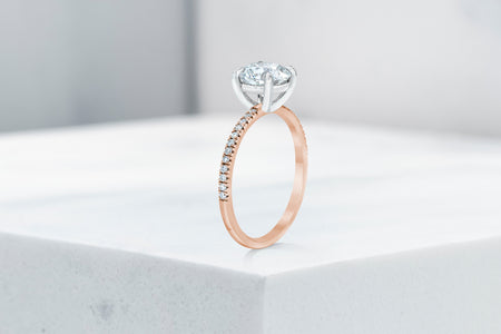 Lexington VOW by Ring Concierge round micropave engagement ring in rose gold. 32855740579979