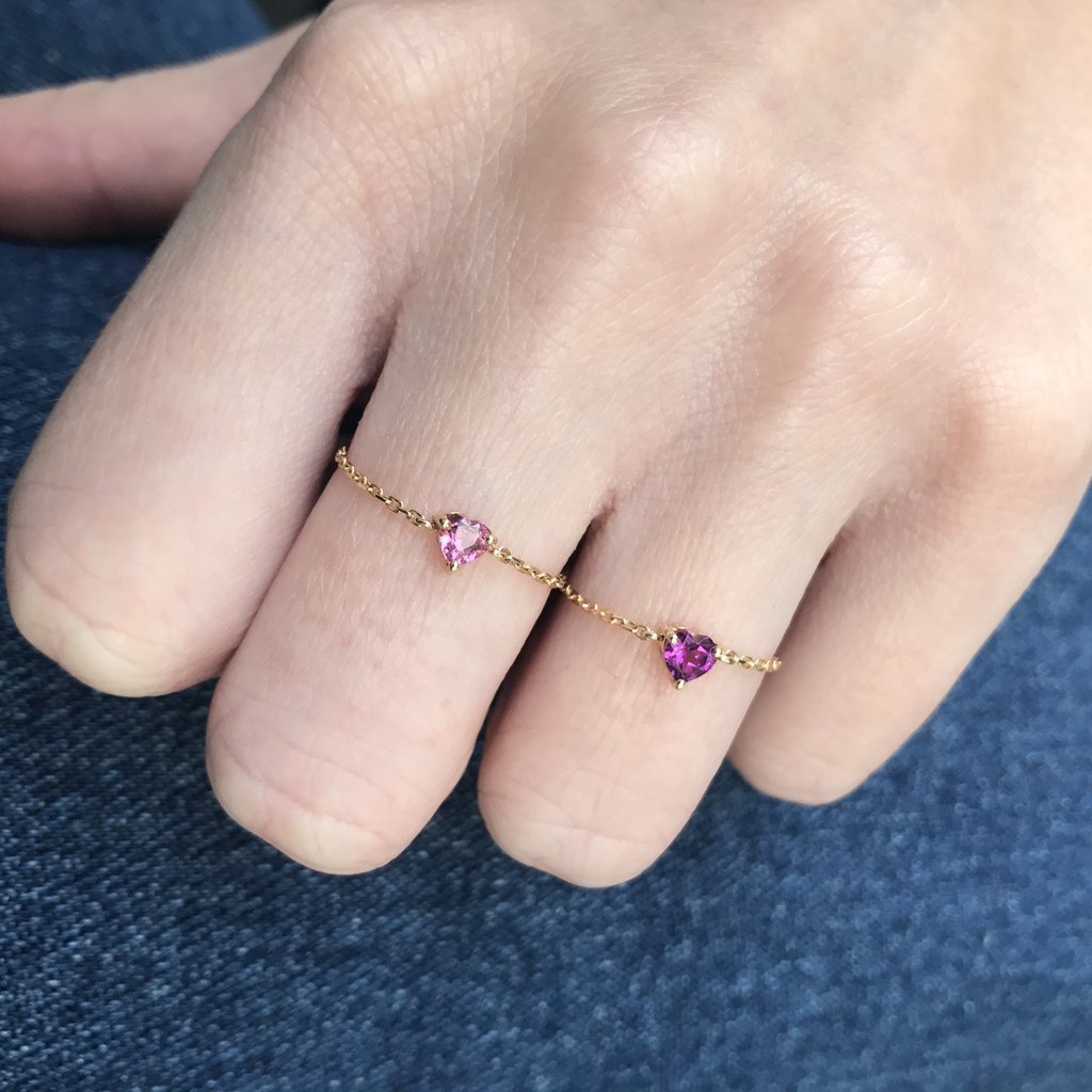 Pastel Pink Sapphire Heart Chain Ring by Yi - Ring Concierge