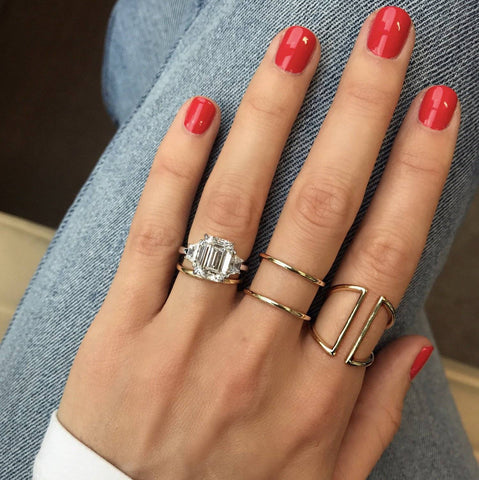 The Best Three-Stone Engagement Rings: Emerald Cut With Trapezoid Side Stones