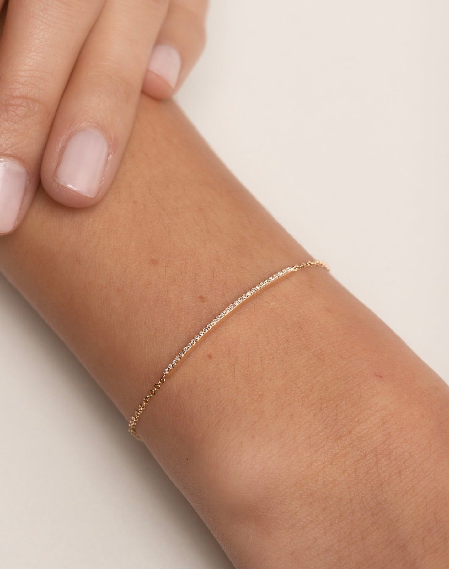 14k Yellow Gold Diamond Bar Bracelet on model global