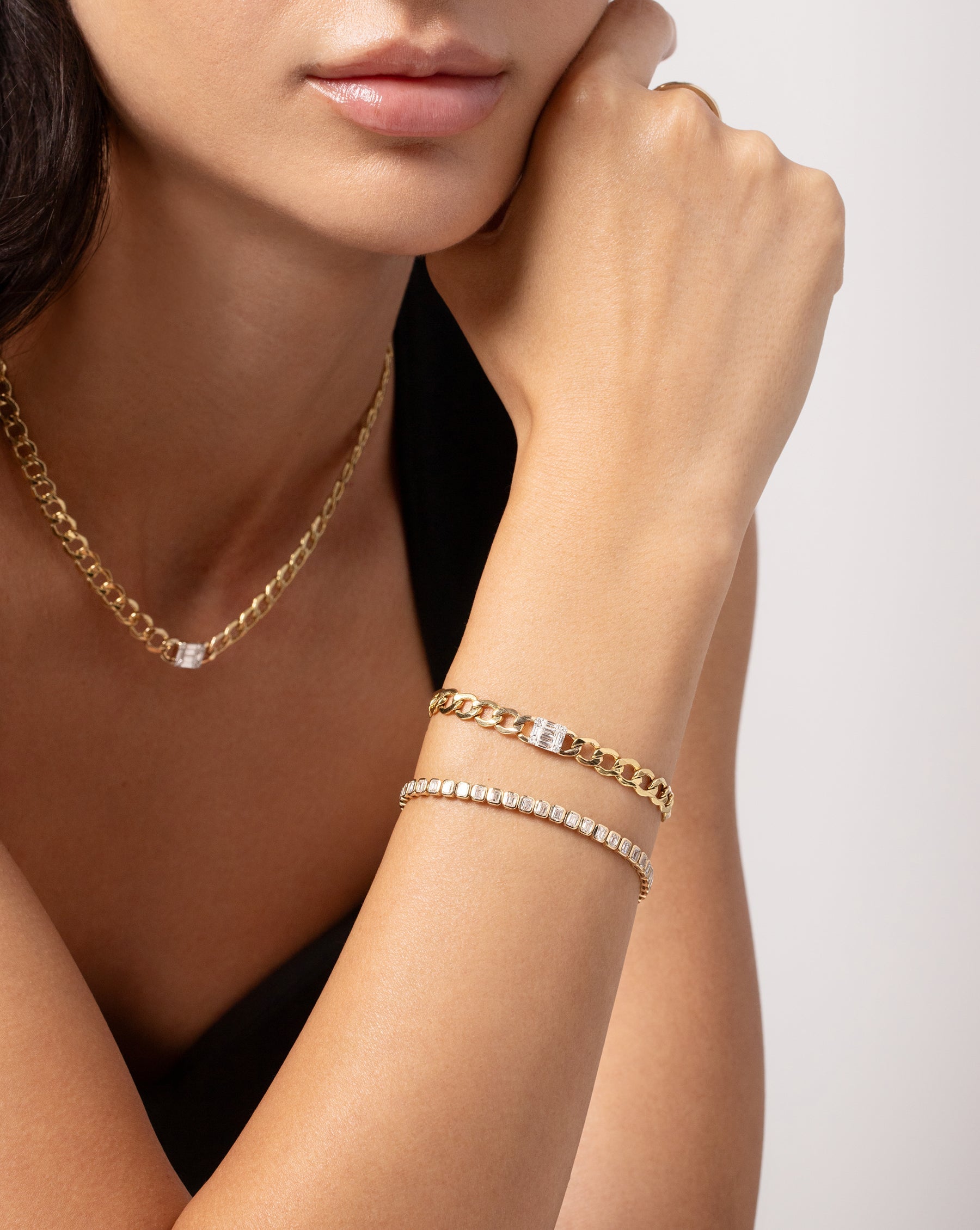 Emerald Illusion Curb Chain Bracelet on model