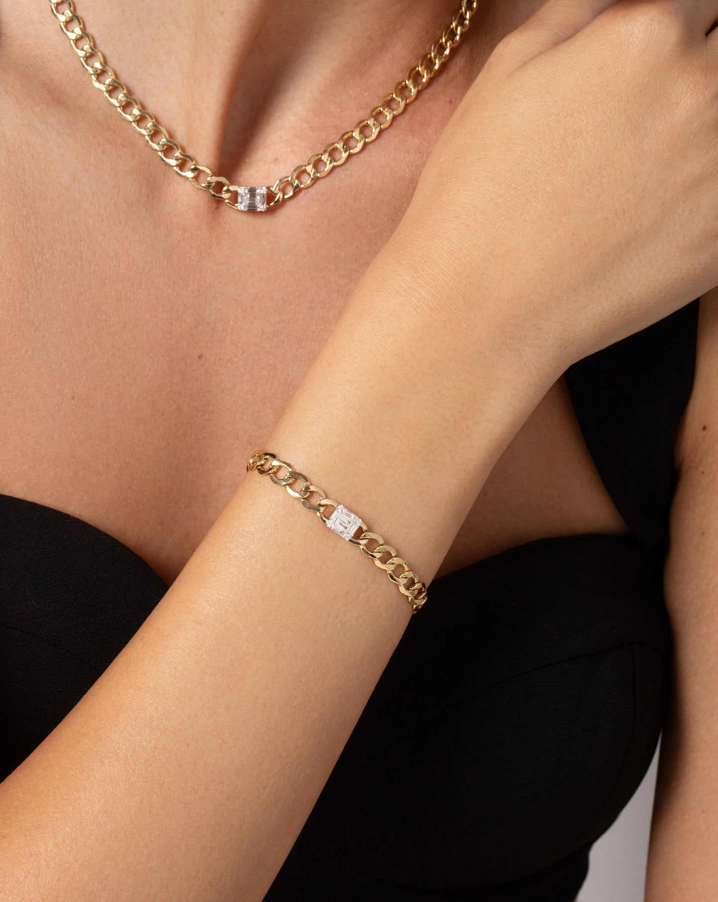 Emerald Illusion Curb Chain Bracelet on model