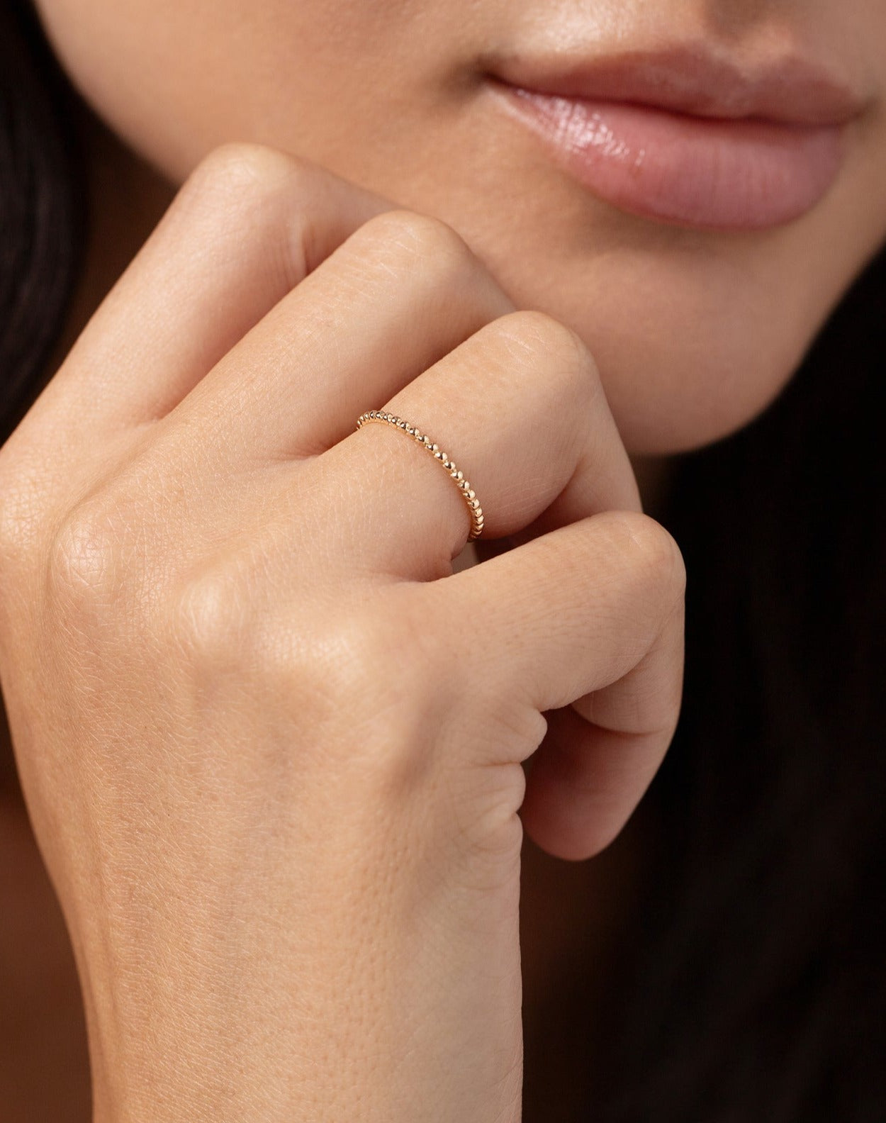 Beaded stackable ring on model