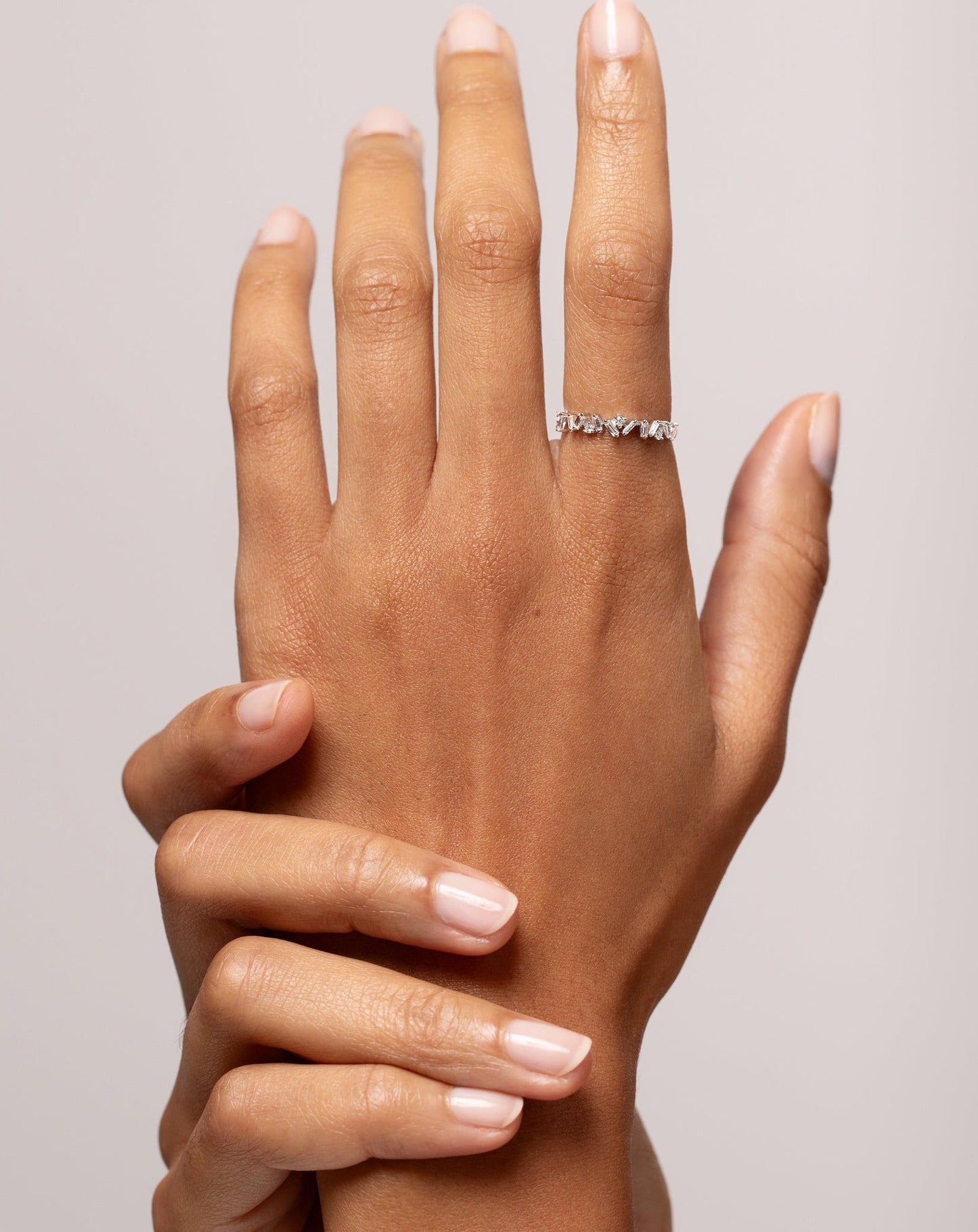 Mixed Shape Diamond Ring on model hand