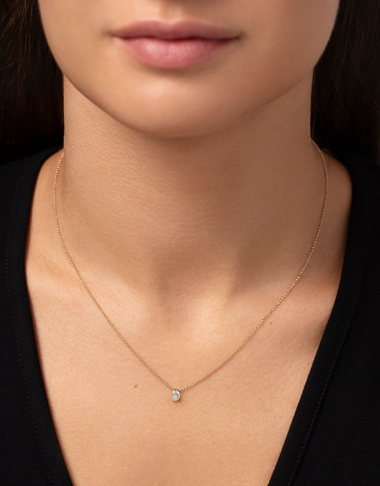 Pear Mixed Shapes Diamond Pendant Necklace on model