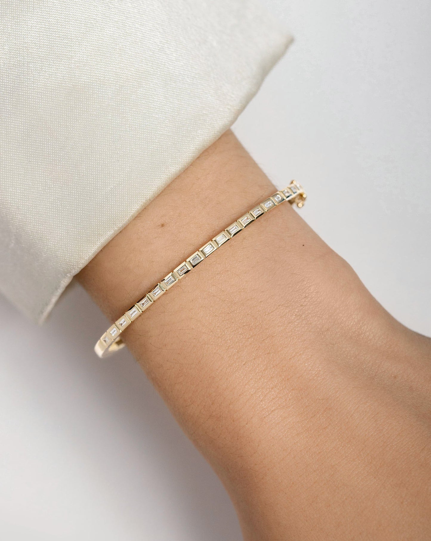 Baguette Bezel Bangle on model