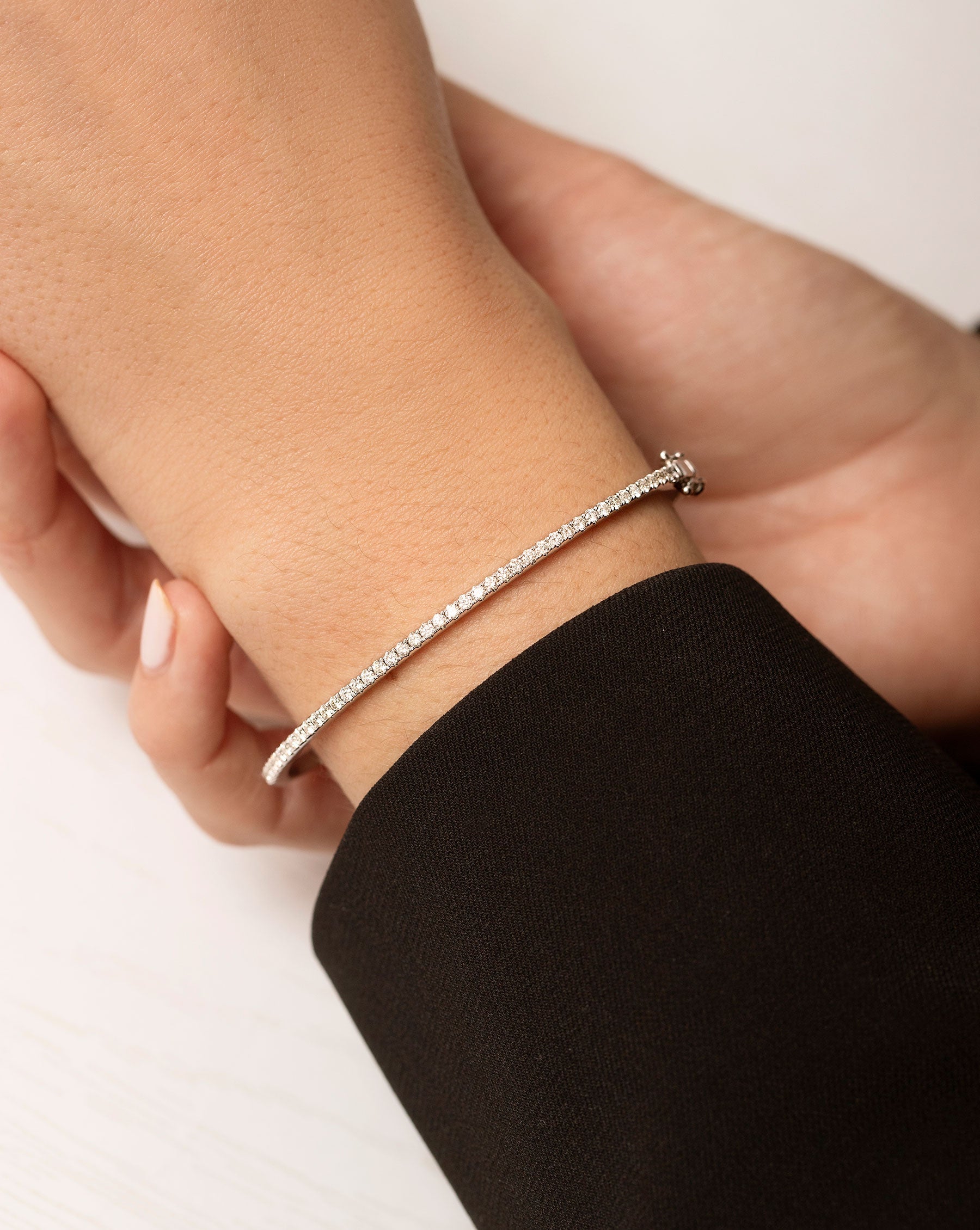 Classic Diamond Bangle in 14K White Gold on model