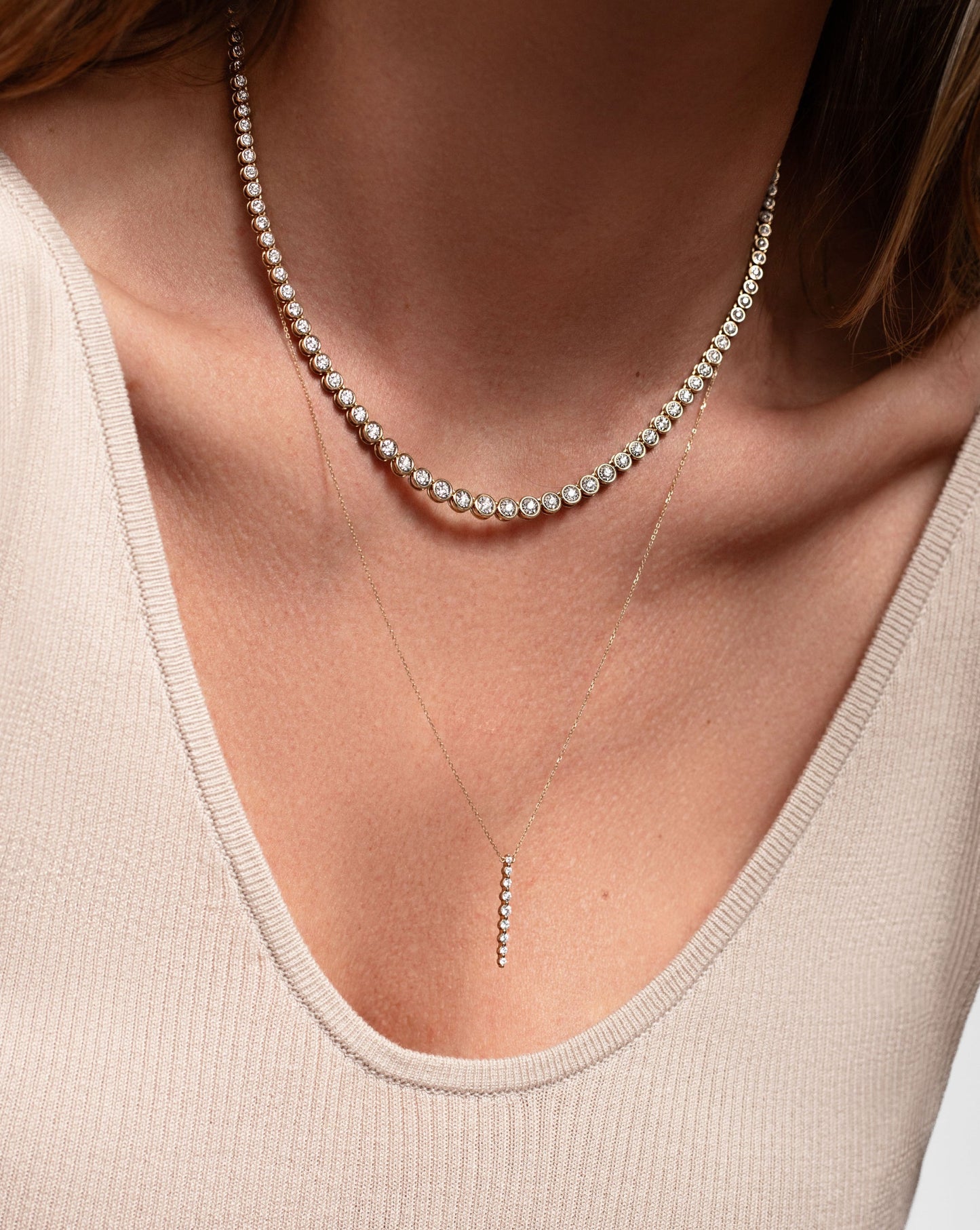 Ring Concierge Necklaces: 14k Vertical Graduated Single Prong Diamond Necklace