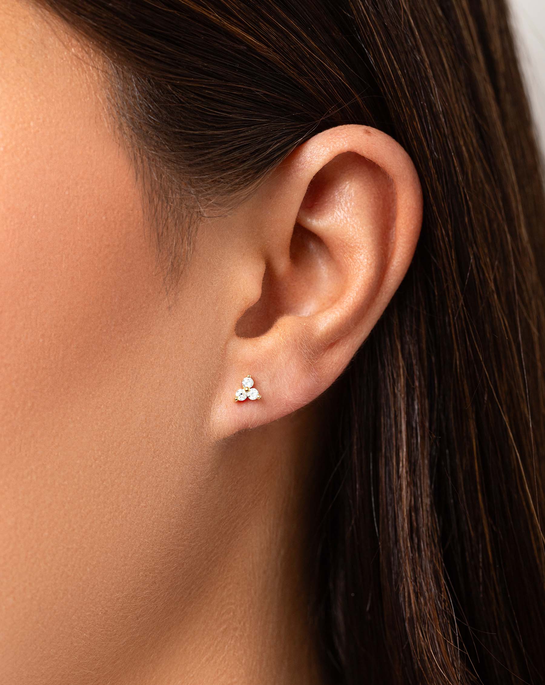 Diamond Trio Studs on model