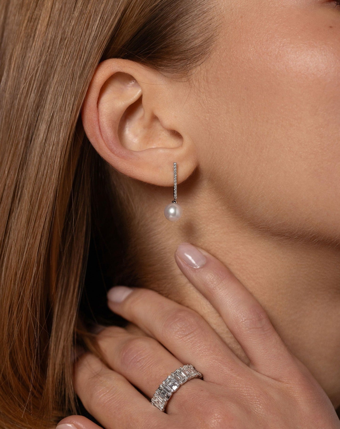 Ring Concierge Earrings: 14k Diamond + Pearl Drop Earrings