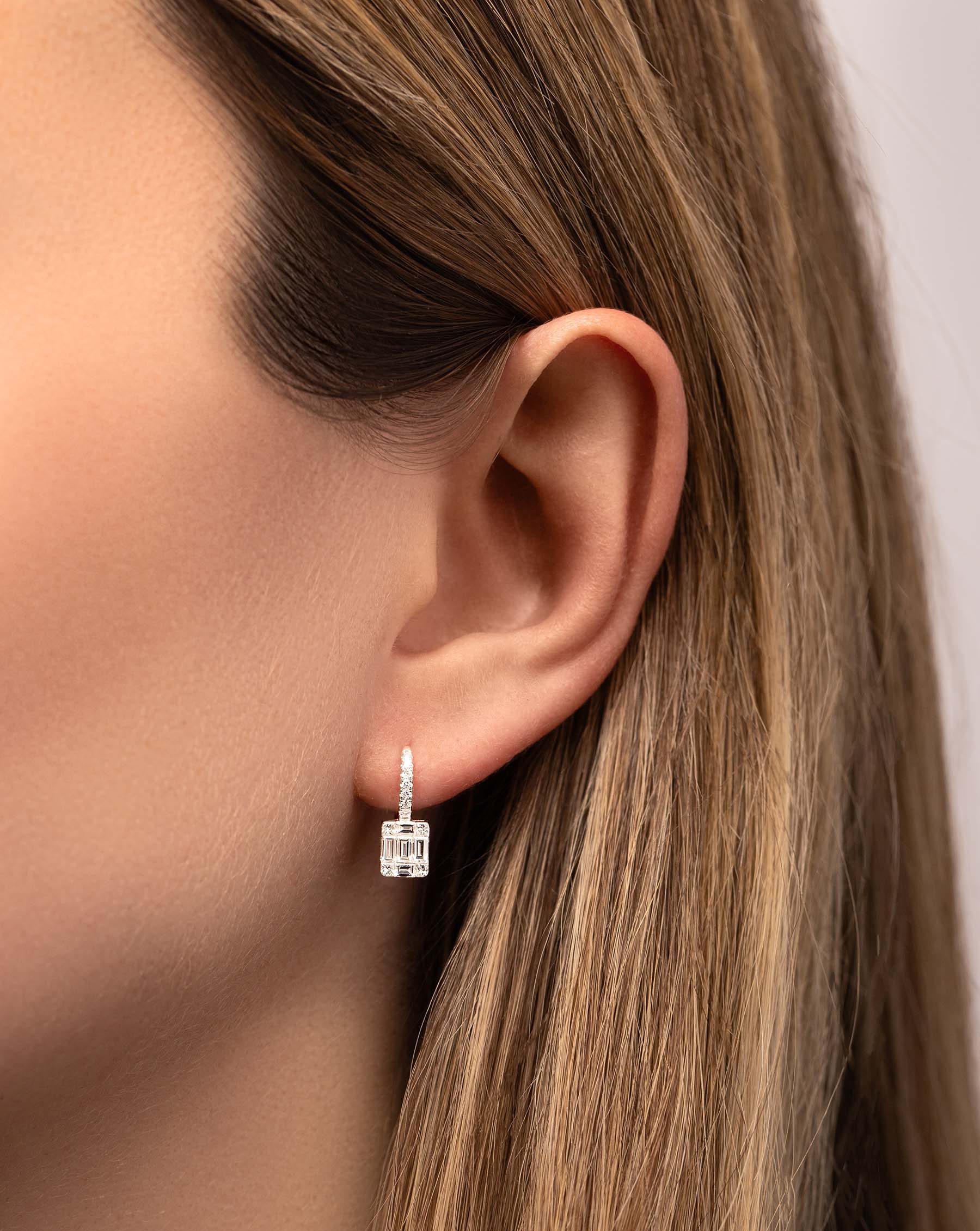 Emerald Illusion Lever Back Earrings on model