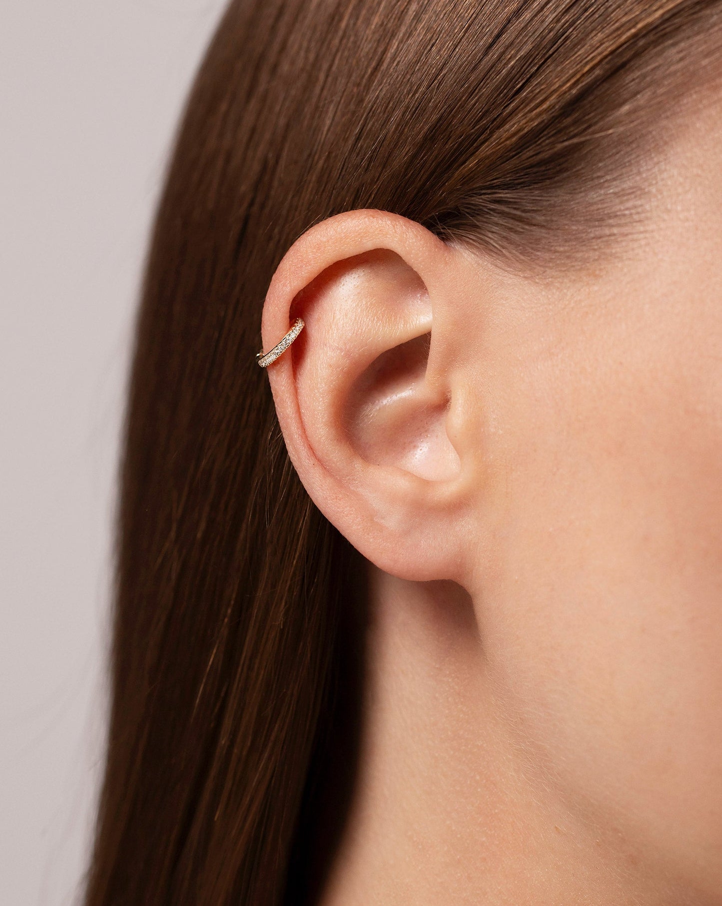 Ring Concierge Mini Diamond Ear Cuff 14K Yellow Gold - shown in cartilidge without other earrings