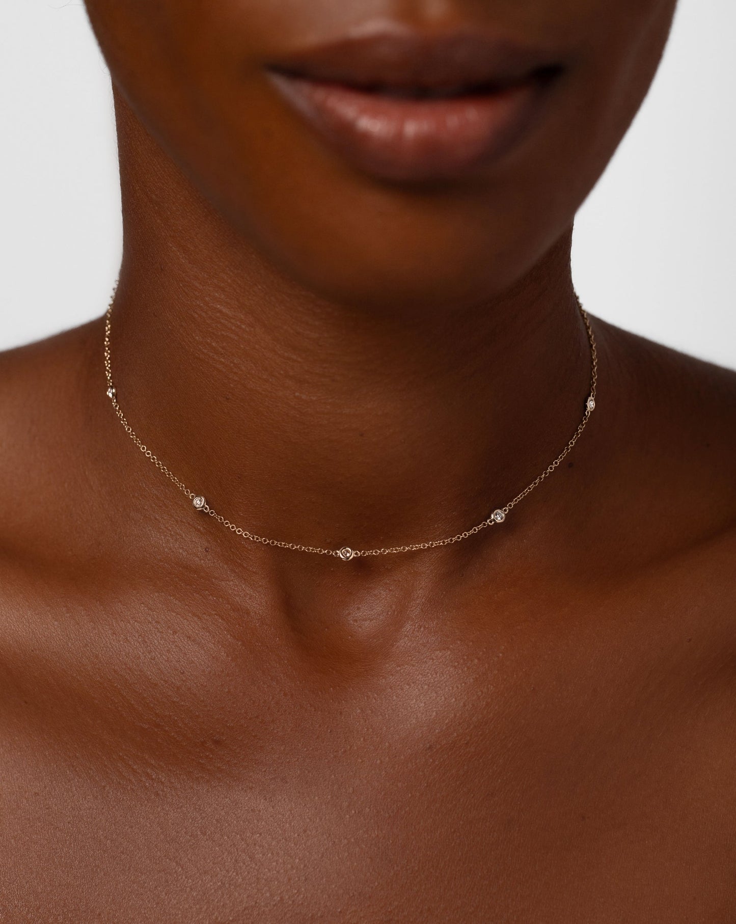 Multiway Diamond Bezel Necklace + Double Wrap Bracelet styled as a necklace on model