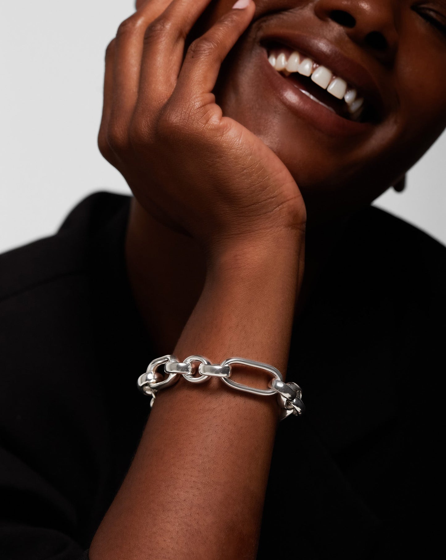 Statement Sterling - Mixed Link Chain Bracelet Sterling Silver, on model