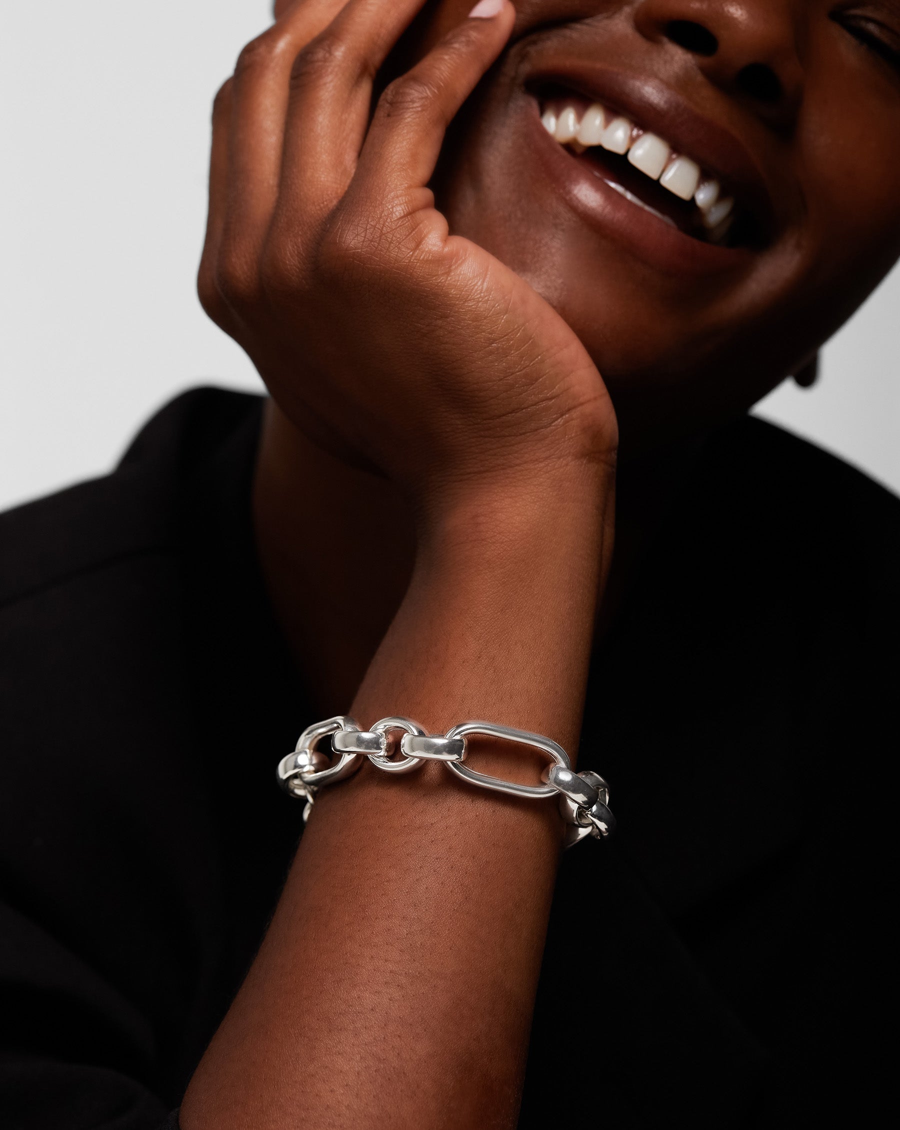 Statement Sterling - Mixed Link Chain Bracelet Sterling Silver, on model