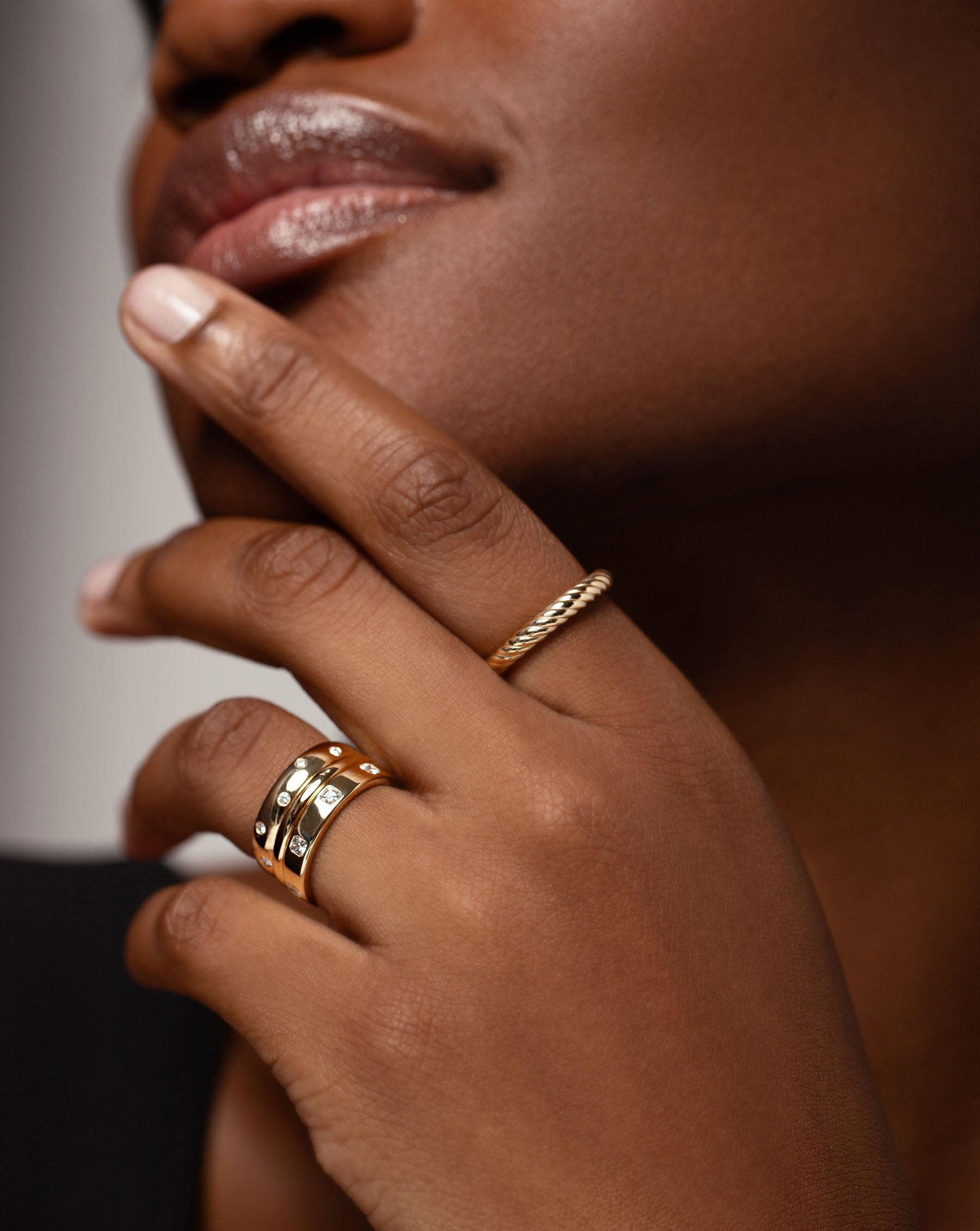 Twisted Cable Ring on model's pointer finger