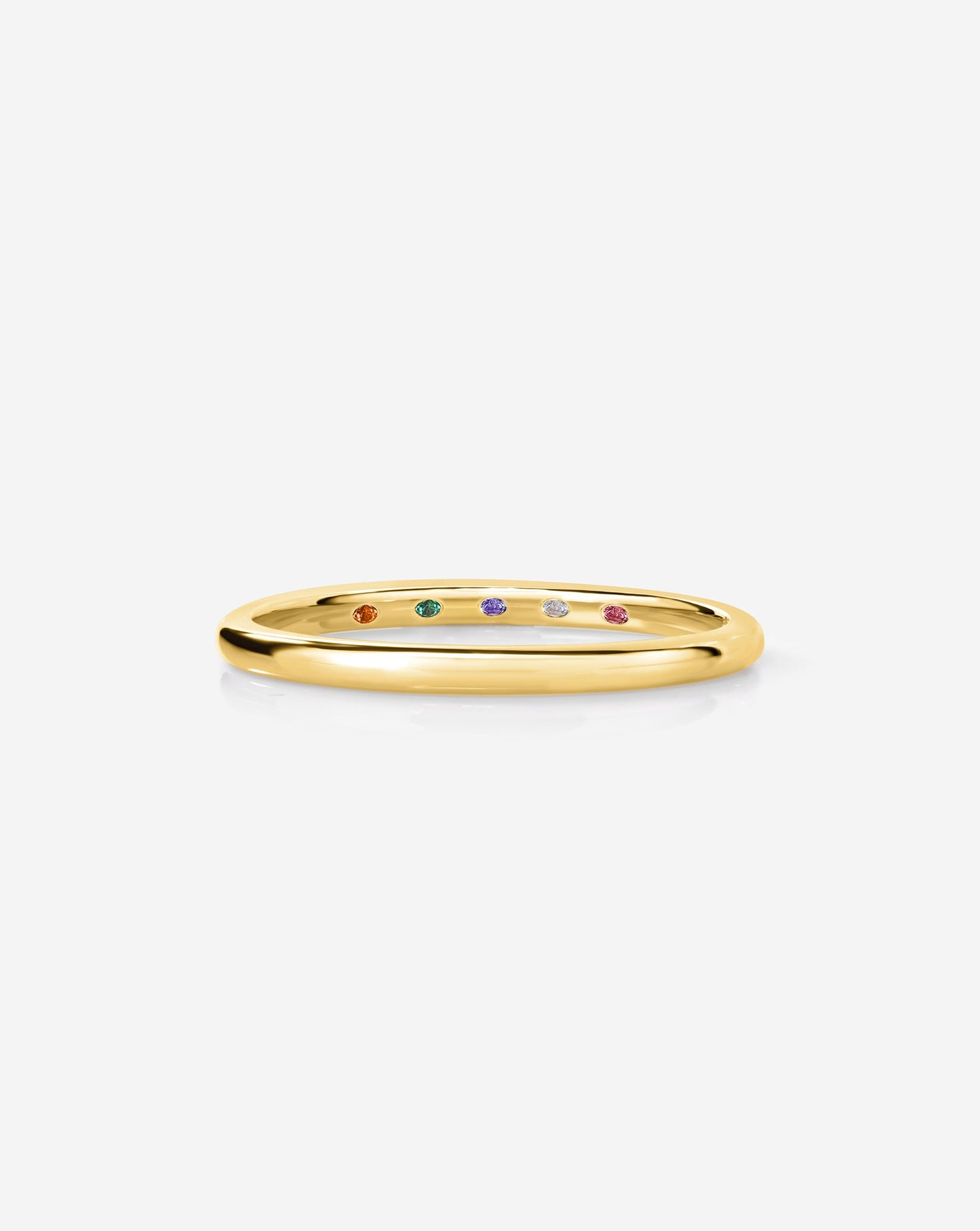 1.5 mm Band with Birthstone product still image with 5 birthstones on the inside of the band 14k yellow gold