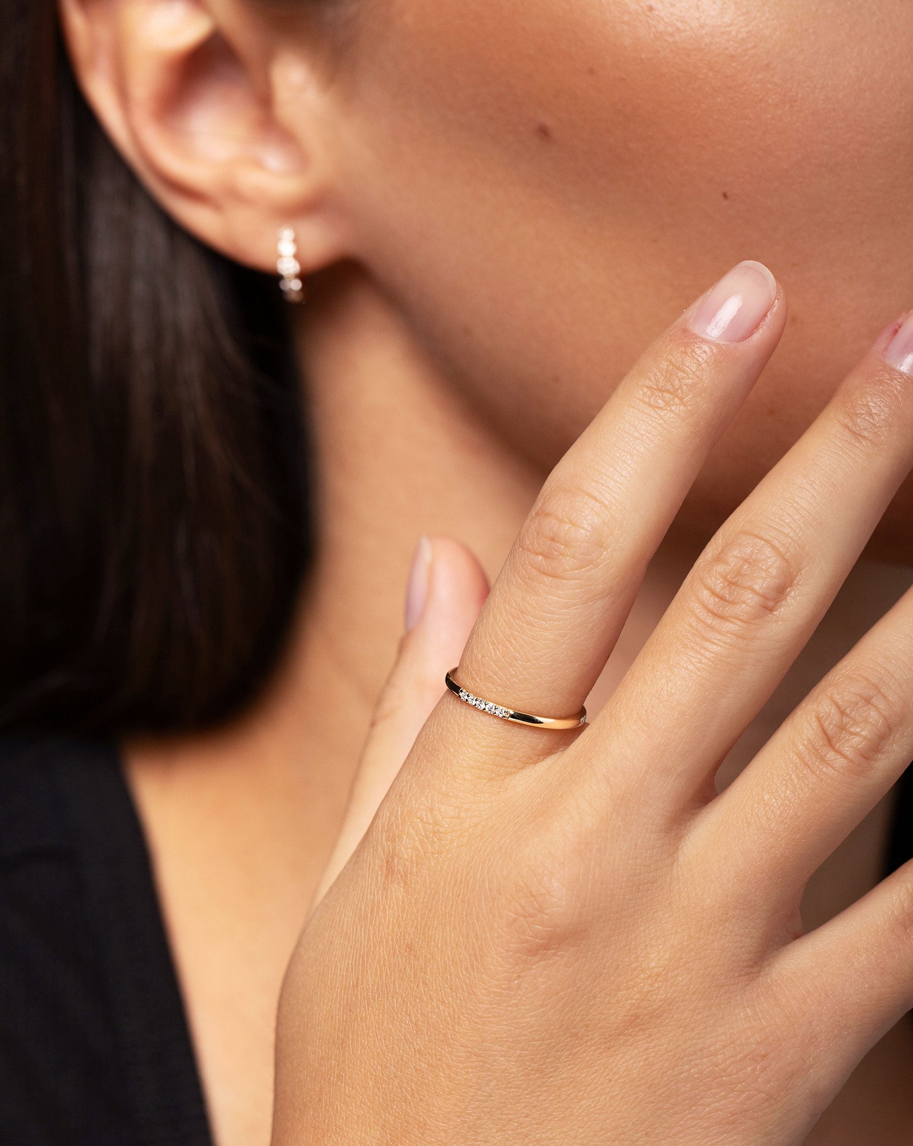 Diamond Row Stackable Ring on model