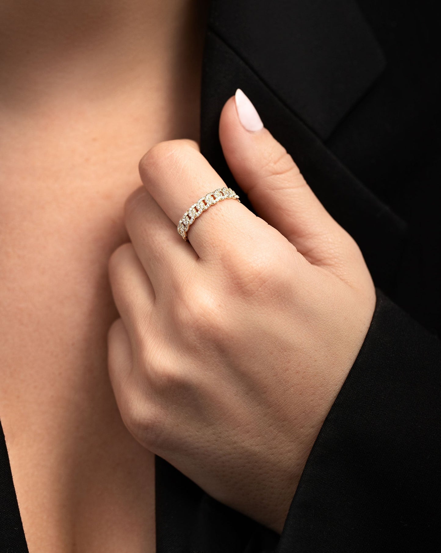 Pavé Diamond Chain Ring on model