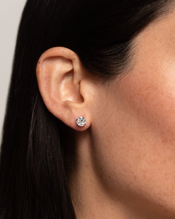 Round illusion diamond studs on model