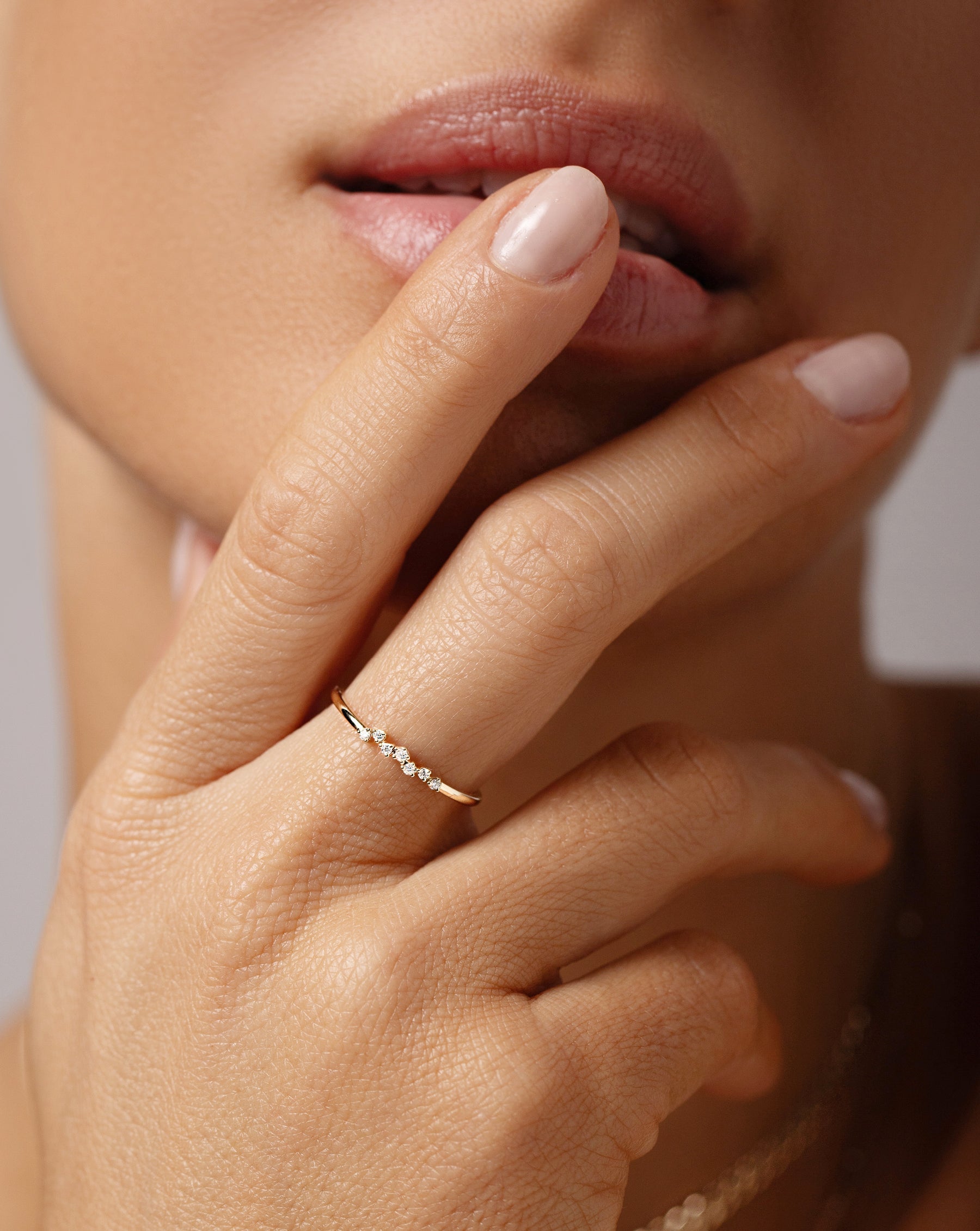 Ring Concierge Rings Scattered Diamond Stackable Ring 14K YG shown on model