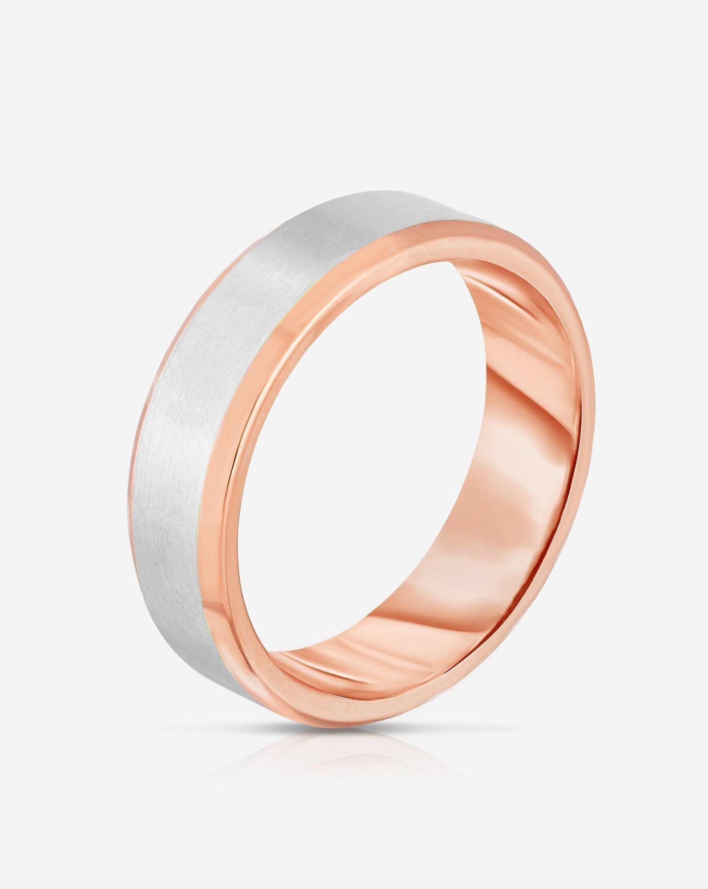 Bridal Mens Rings 14k Rose Gold / 14k Yellow Gold 4 mm Contrast + Beveled Wedding Band