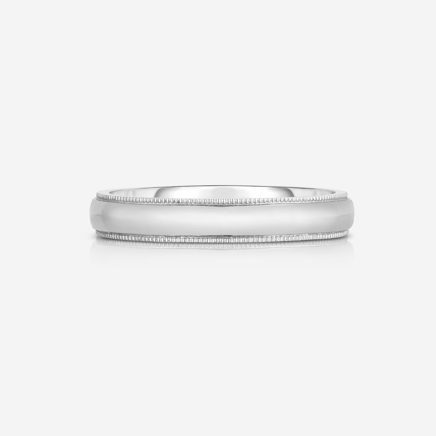 Bridal Mens Rings 14k White Gold / 6.5 4 mm Milgrain Comfort Fit Wedding Band
