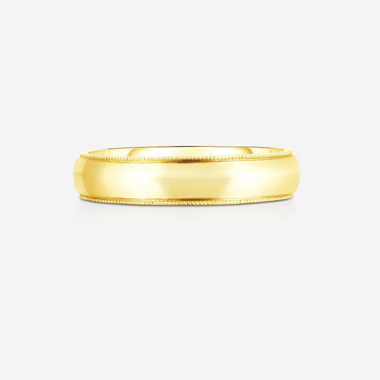 Bridal Mens Rings 14k Yellow Gold / 6.5 5 mm Milgrain Comfort Fit Wedding Band