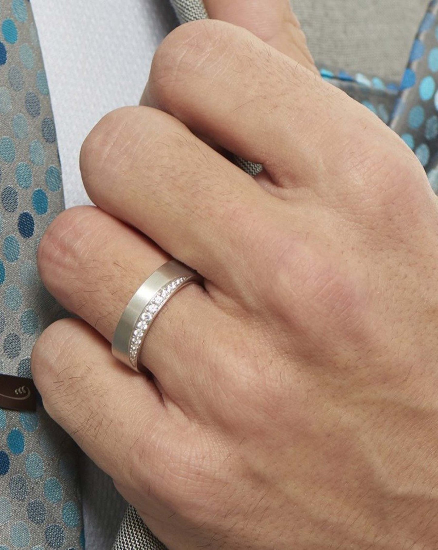 Bridal Mens Rings Diamond Edge Wedding Band