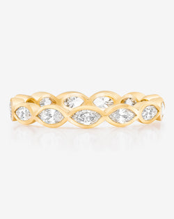 Bridal Wedding Bands 14k Yellow Gold / 3 Mini Marquise Bezel Eternity Band