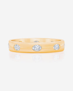 Bridal Wedding Bands 14k Yellow Gold / 3 Oval Inlay Eternity Band