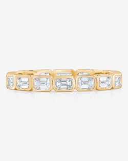Bridal Wedding Bands 14k Yellow Gold Sideways Mini Emerald Bezel Eternity Band