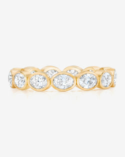 Bridal Wedding Bands 14k Yellow Gold / 3 Sideways Petite Oval Bezel Eternity Band