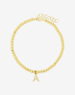 Ring Concierge Bracelets 14k Yellow Gold / A Gold Bead + Pavé Initial Bracelet with Initial "A"