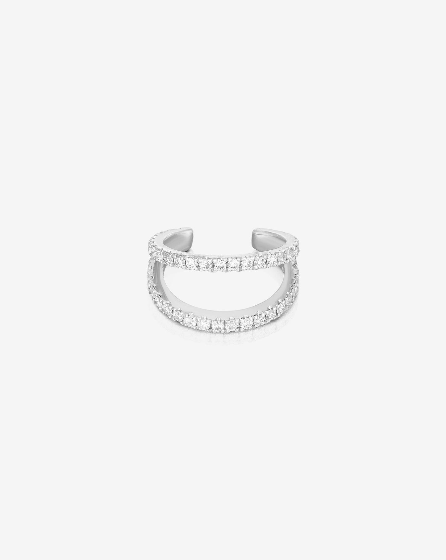 Ring Concierge Earrings 14k White Gold Double Row Diamond Ear Cuff