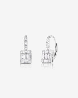 Ring Concierge Earrings 14k White Gold Emerald Illusion Lever Back Earrings