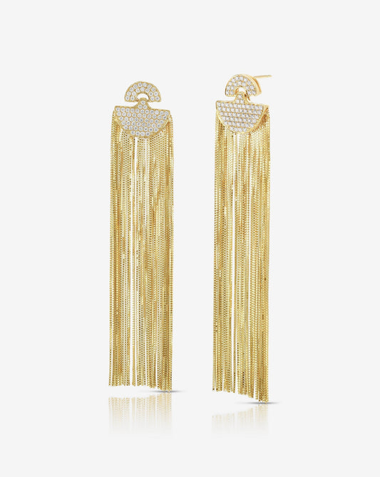 Ring Concierge Earrings 14k Yellow Gold Art Deco Waterfall Earrings