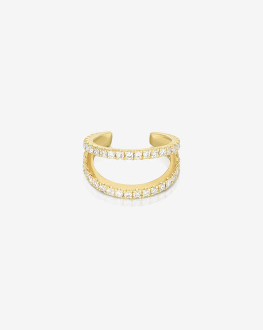 Ring Concierge Earrings 14k Yellow Gold Double Row Diamond Ear Cuff
