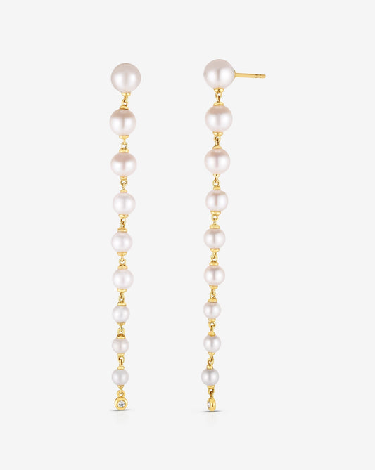 Ring Concierge Earrings 14k Yellow Gold Graduated Pearl Drop Earrings