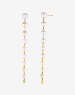 Ring Concierge Earrings 14k Yellow Gold Graduated Pearl Drop Earrings