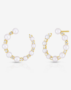 Ring Concierge Earrings 14k Yellow Gold Pearl + Diamond Circle Studs Flat image