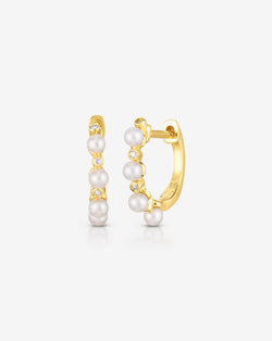 Ring Concierge Earrings 14k Yellow Gold Pearl + Diamond Huggies