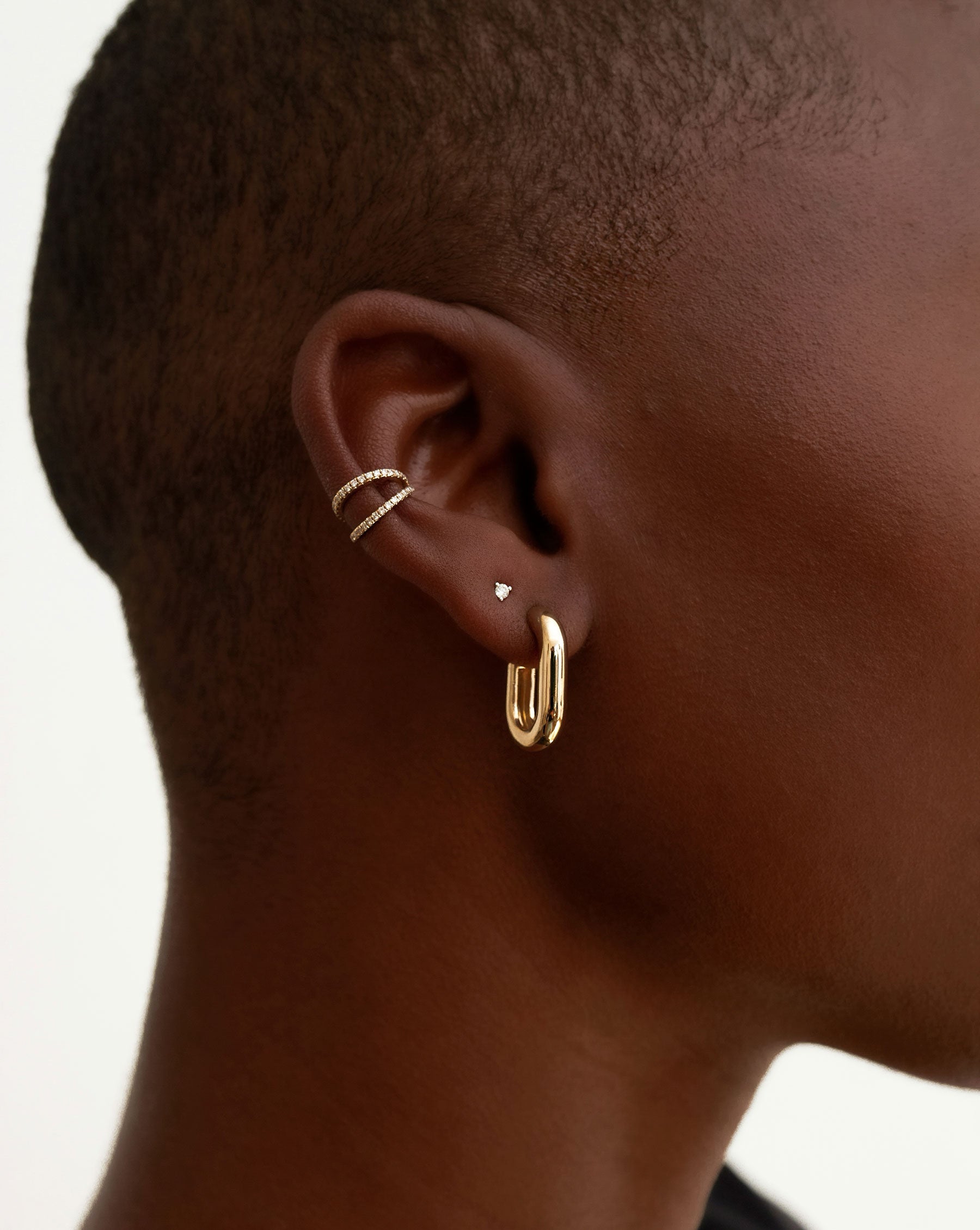 Double Row Diamond Ear Cuff styled with 2 Ring Concierge earrings