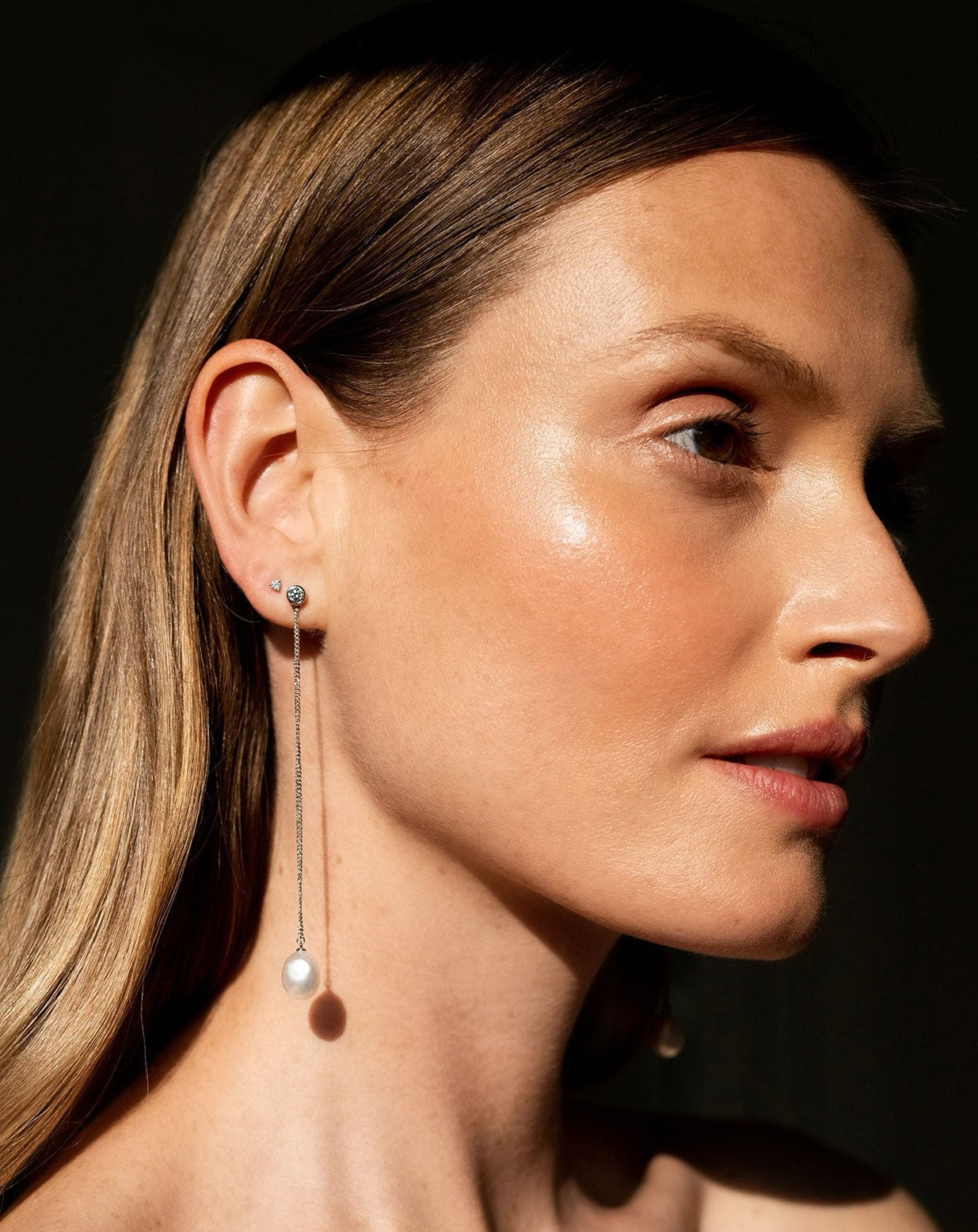 Ring Concierge Earrings Organic Pearl Drop Earrings - on model, zoomed out