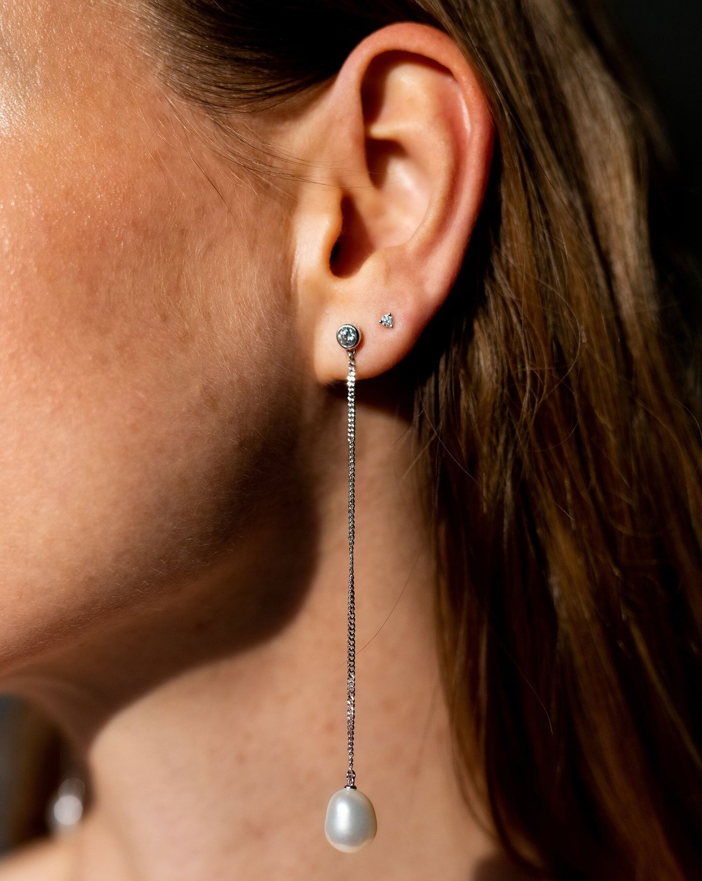 Ring Concierge Earrings Organic Pearl Drop Earrings - on model
