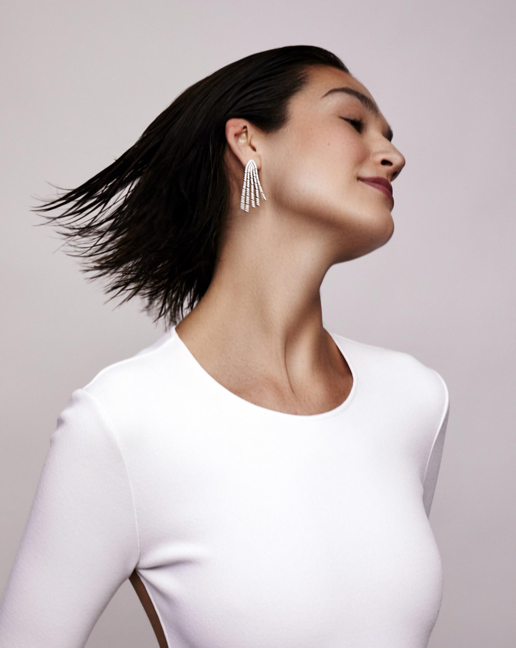 Ring Concierge 14k White Gold Pavé Waterfall Earrings on Model